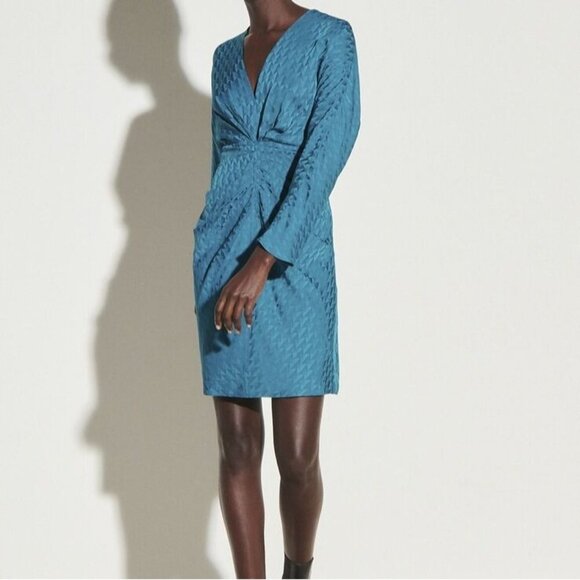 NWT SANDRO Aney Geometric‎ Draped Dress in Petrol Blue Size 42 - Picture 1 of 13